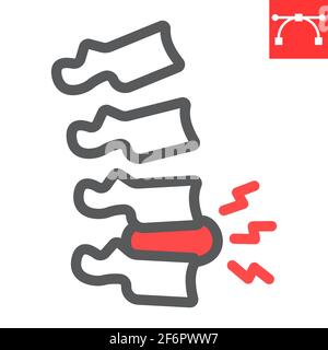 Spine pain line icon, backache and backpain, herniated disc vector icon, vector graphics, editable stroke outline sign, eps 10. Stock Vector