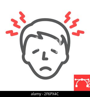 Headache line icon, stress and migraine, head pain vector icon, vector graphics, editable stroke outline sign, eps 10. Stock Vector