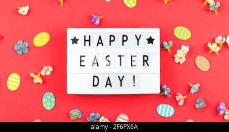 Happy Easter Day greeting card background with easter decoration Stock Photo