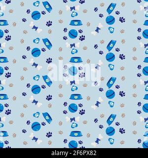 Dog Seamless pattern with bones, steps and bowles. Vector illustration Stock Vector