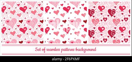 Vector set of seamless heart patterns. Different backgrounds, red and pink shades. Suitable for Valentine's day. Vector illustration Stock Vector