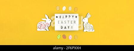Festive banner happy easter day text message and greeting card concept Stock Photo