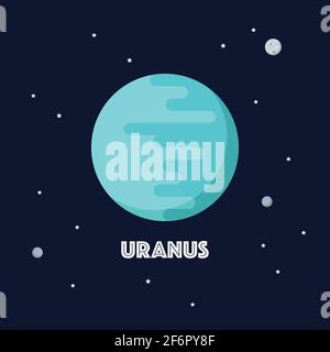 Uranus on space background. star and planets on galaxy background. Flat style vector illustration Stock Vector