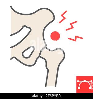 Hip pain color line icon, osteoarthritis and injury, hip dysplasia vector icon, vector graphics, editable stroke filled outline sign, eps 10. Stock Vector