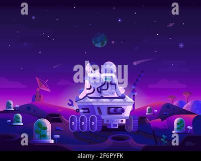 Space Mission Mars Colony Concept in Flat Stock Vector
