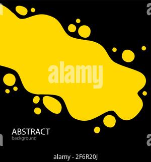 Bright Abstract background. Yellow puddle of water with drops on the sides. yellow paint and spray around on black background. Vector illustration. Stock Vector