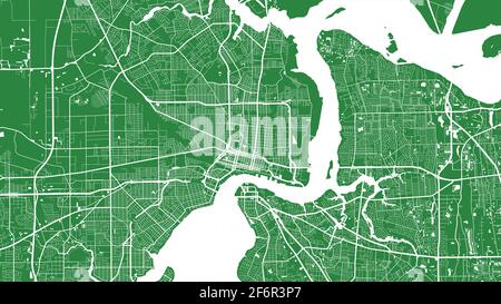 Green and white vector background map, Jacksonville city area streets and water cartography illustration. Widescreen proportion, digital flat design s Stock Vector