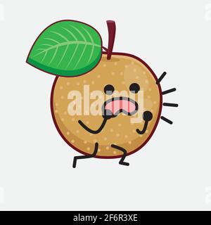 Vector Illustration of Nashi Pear Fruit Character with cute face, simple hands and leg line art on Isolated Background. Flat cartoon doodle style. Stock Vector