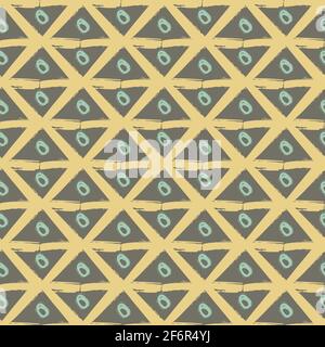 Vector painterly lattice braid weave and scribble circles. Seamless interlace pattern background.Macrame effect brown yellow blue backdrop. Woven Stock Vector