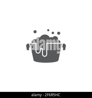 plastic basin with soap suds icon isolated background. Bowl with water. Washing clothes, cleaning equipment. Vector Illustration Stock Vector
