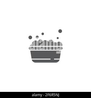 plastic basin with soap suds icon isolated background. Bowl with water. Washing clothes, cleaning equipment. Vector Illustration Stock Vector