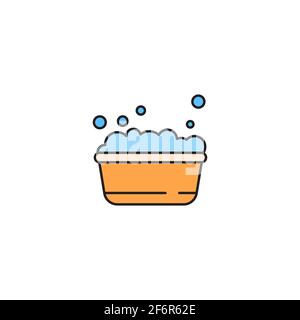 plastic basin with soap suds icon isolated background. Bowl with water. Washing clothes, cleaning equipment. Vector Illustration Stock Vector