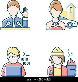 Social status type RGB color icons set Stock Vector