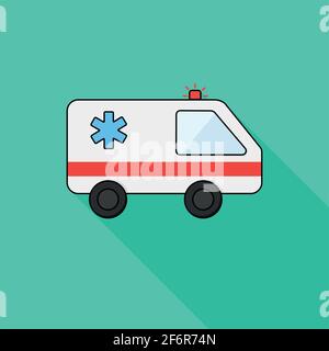 Modern icon ambulance, background green and flat icon, urgency, long shadow Stock Vector