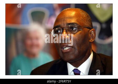 Trevor Phillips, Head of the Commission for Racial Equality and Sir David Calvert-Smith, address the media during a press conference in London re.a inquiry into racism in the police force pic David Sandison 8/3/2005 Stock Photo