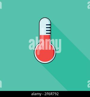 Modern icon thermometer, background green and flat style, urgency, long shadow Stock Vector