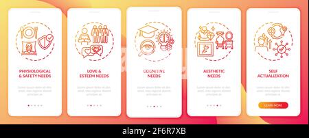 Human being needs red onboarding mobile app page screen with concepts Stock Vector
