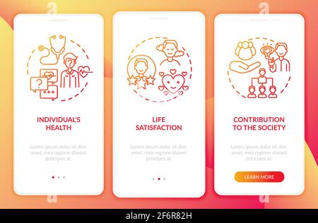Positive adult development effects red onboarding mobile app page screen with concepts Stock Vector