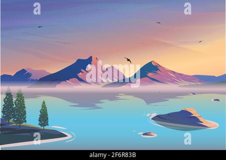 Scene with river and trees illustration Stock Vector Image & Art - Alamy