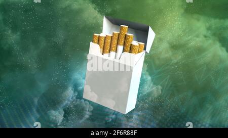 cg tobacco cg industrial 3D rendering, cigarettes pack renders on smoke background  Stock Photo