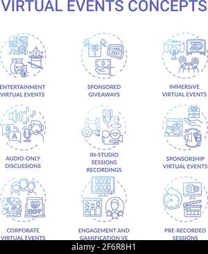 Virtual events concept icons set Stock Vector