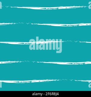 Wavy brush stroke striped abstract sea waves vector seamless pattern background. Undulating white wave lines on aqua blue background. Hand drawn Stock Vector