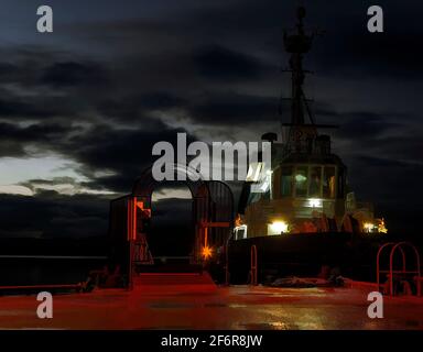 Patrol ship stationed in the port at night.Bantry Bay in County Cork,Ireland. Stock Photo