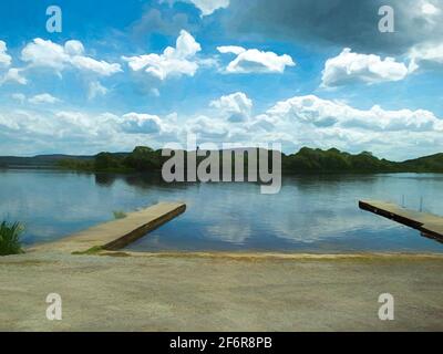 View to Holly Island from Lough Derg shore in County Clare, Ireland. Stock Photo