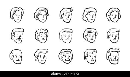 Set of avatar icons. Hand drawn portraits of different people. Symbols vector illustration Stock Vector