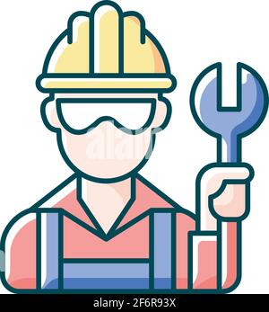 Blue collar worker RGB color icon Stock Vector
