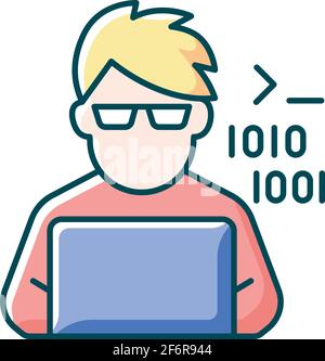 Programmer, computer expert RGB color icon Stock Vector
