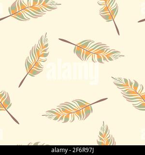 Seamless vector pattern with gentle feather symbols on light pink background. Beautiful spiritual wallpaper design. Gypsy yoga fashion textile. Stock Vector