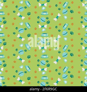 Dog Seamless pattern with bones, steps and bowles Stock Vector