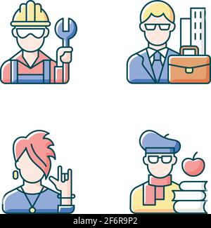 Social classification RGB color icons set Stock Vector