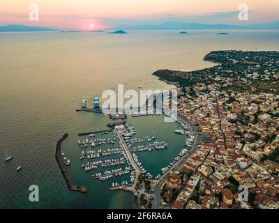 Aerial view of marina and port on Egina island. Greece in the summer Stock Photo