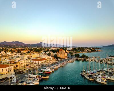 Aerial view of the island of Greek island Egina Stock Photo