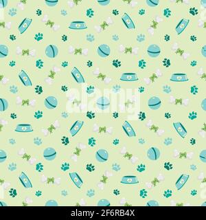 Dog Seamless pattern with bones, steps and bowles Stock Vector