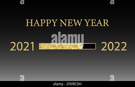 2022 New Year concept with a gold glitter progress bar loading on a black background with years. Downloading vector icon New Year Stock Vector