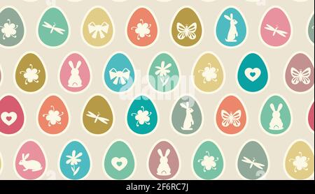 Easter eggs seamless pattern. Bright colorful Easter egg vector illustration for textile, card, wrapping paper. cloth. Stock Vector