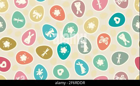 Easter eggs seamless pattern. Bright colorful Easter egg vector illustration for textile, card, wrapping paper. cloth. Stock Vector