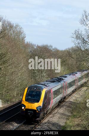 Cross Country Voyager diesel train at Hatton Bank, Warwickshire, England, UK Stock Photo