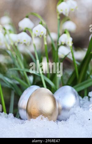 Easter eggs snowflake outdoors Stock Photo