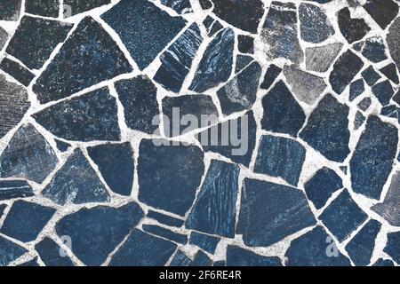 Blue abstract pattern stone slabs floor, mosaic tiles texture wall background. Stock Photo