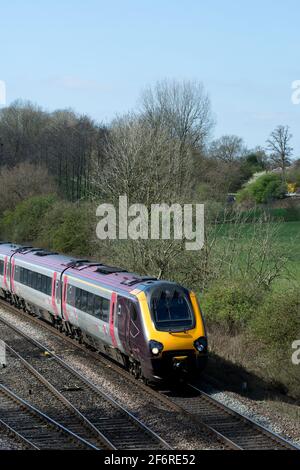 Cross Country Voyager diesel train at Hatton Bank, Warwickshire, England, UK Stock Photo