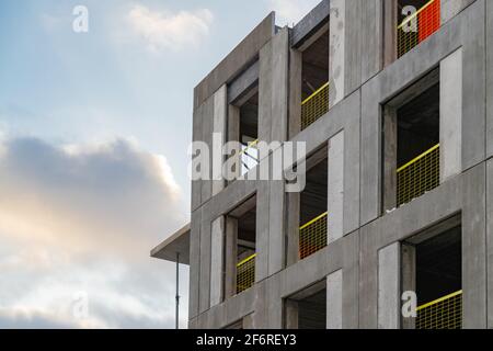 Structure of an apartment block at construction site. Housing development project. Stock Photo