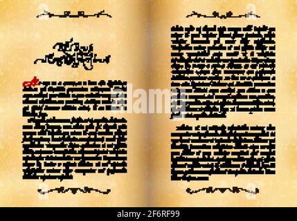 Open ancient book, manuscript in latin with no sense Stock Vector