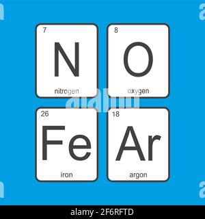 The chemical elements of the periodic table,funny phrase -no fear on blue background,vector illustration. Stock Vector