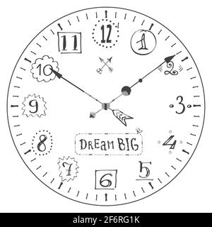 Hand drawn watch with lettering and phrase- dream big,isolated on white background,vector illustration Stock Vector
