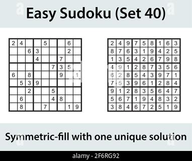 Vector Sudoku puzzle with solution - easy difficulty level Stock Vector
