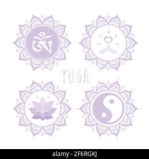 Set of mandalas with asian elements-lotus,hieroglyph,vector illustration Stock Vector